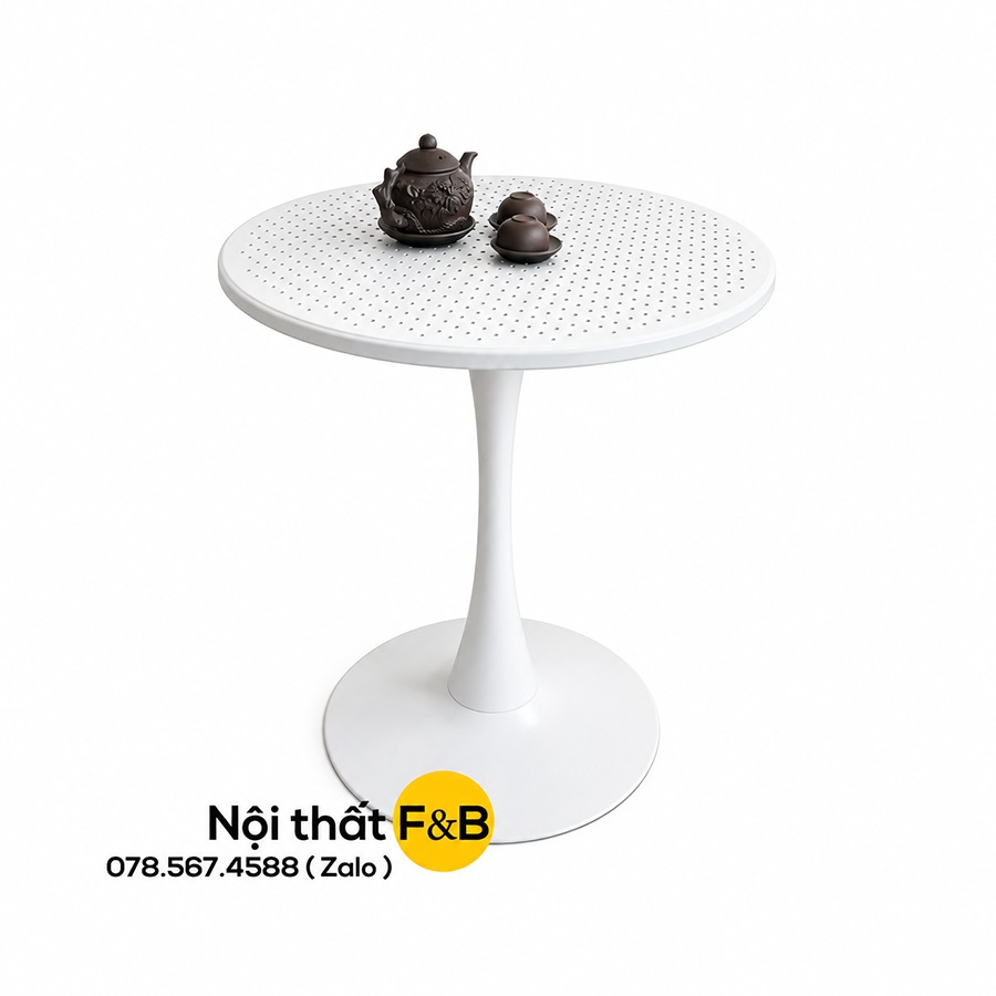 Bàn Cafe Tròn D65 Mặt Nhựa Chân Sắt Màu Trắng